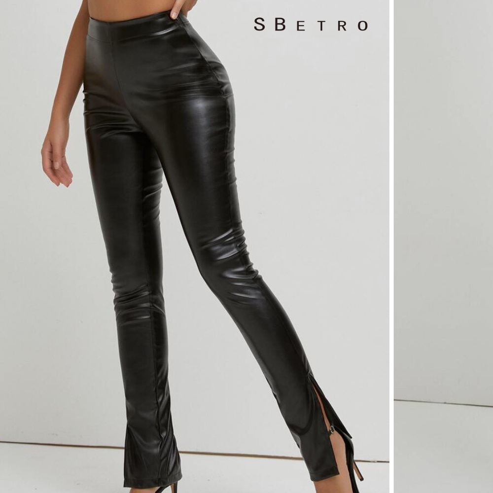 Black PU leather skinny pants
